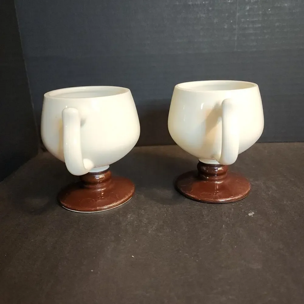 Vtg Hall Footed Pedestal Mug Brown White Restaurant Ware Diner #2274 Qty2